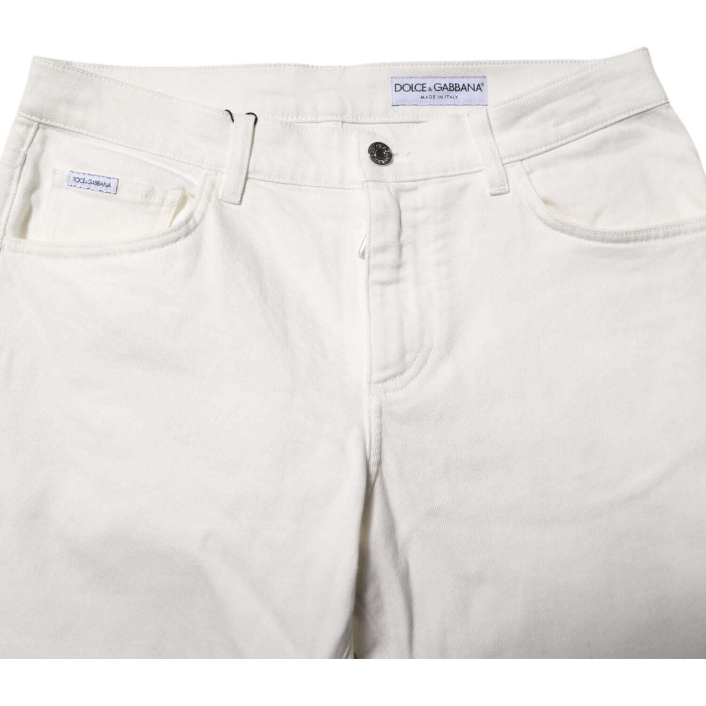 Dolce & Gabbana White Cotton Logo Plaque Slim Fit Denim Jeans PAN76405-48