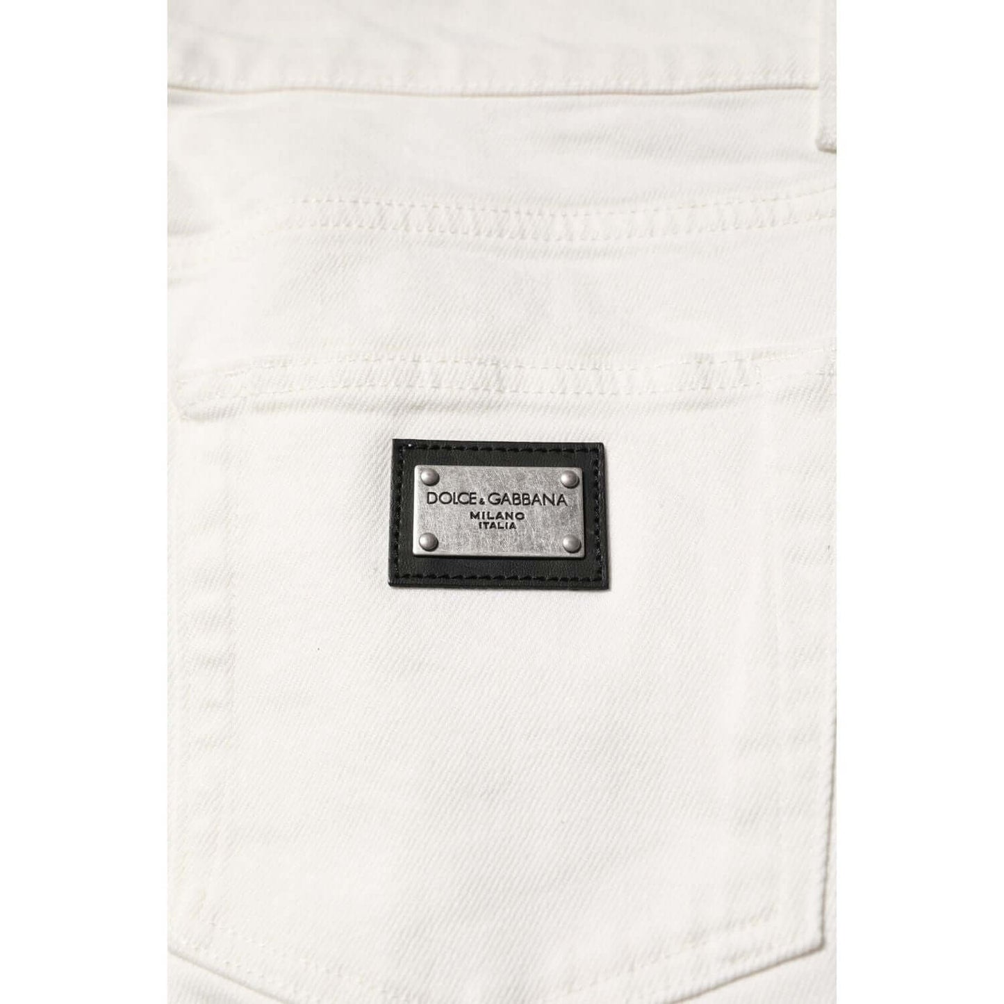 Dolce & Gabbana White Cotton Logo Plaque Slim Fit Denim Jeans PAN76405-48