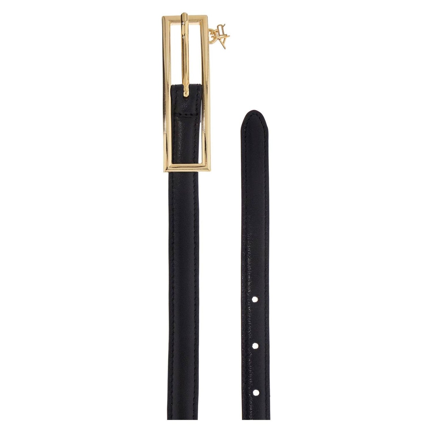 Alessandra Rich slim black leather belt with logo charm and brass buckle 1.5 cm Belts Alessandra Rich Dark Slate Gray