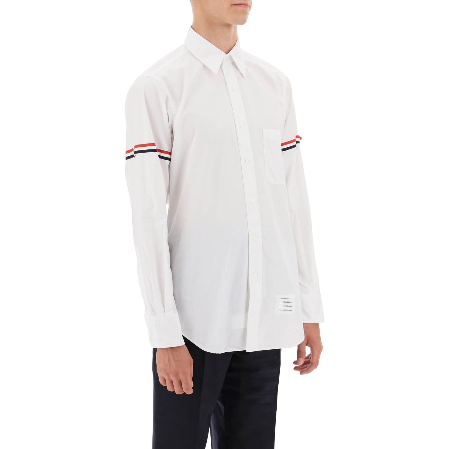 Thom Browne oxford button-down shirt with rwb armbands Shirts Thom Browne Light Gray
