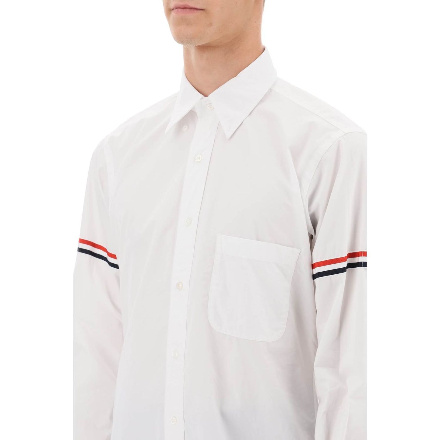 Thom Browne oxford button-down shirt with rwb armbands Shirts Thom Browne Light Gray