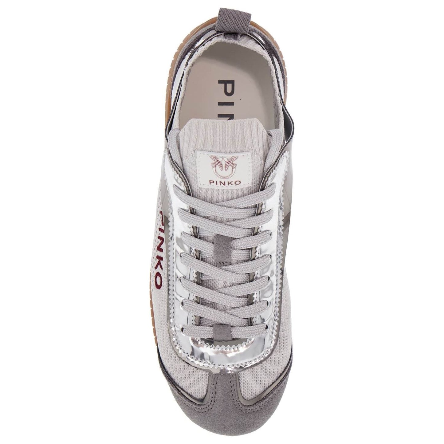 Pinko sneaker in silver knit with suede details reby 03 Sneakers Pinko Gray