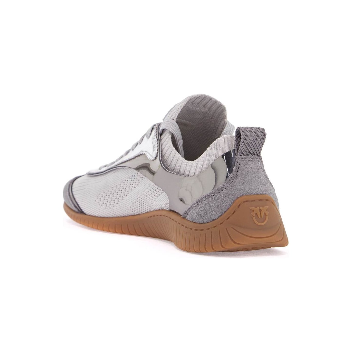 Pinko sneaker in silver knit with suede details reby 03 Sneakers Pinko Rosy Brown