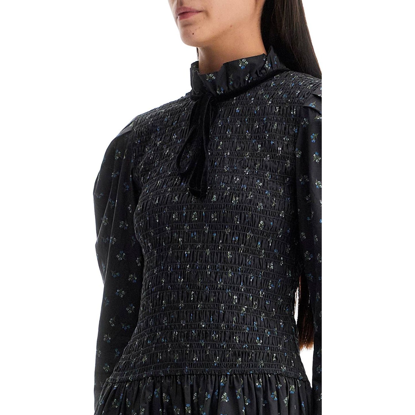 Ganni printed cotton smock mini dress Dresses Ganni Black