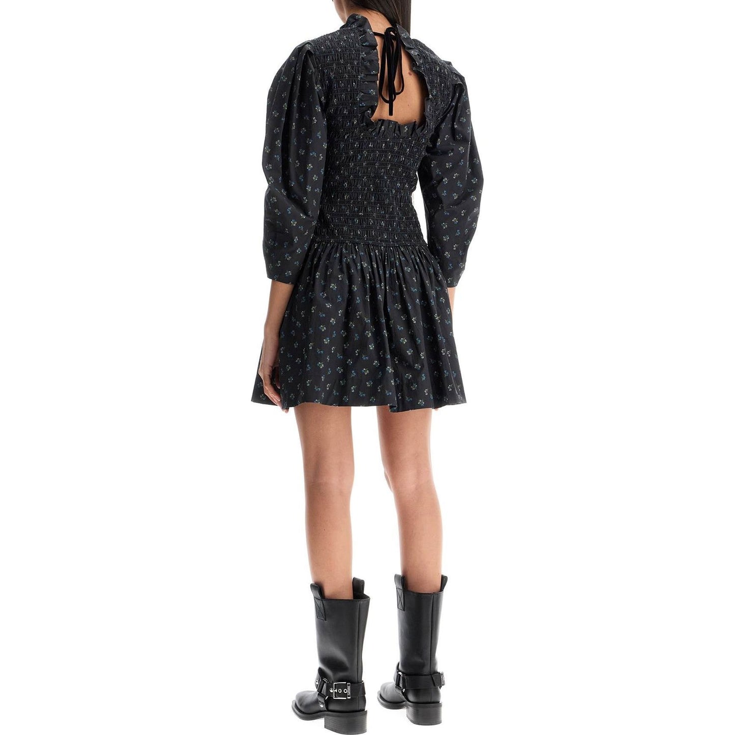 Ganni printed cotton smock mini dress Dresses Ganni Dark Slate Gray