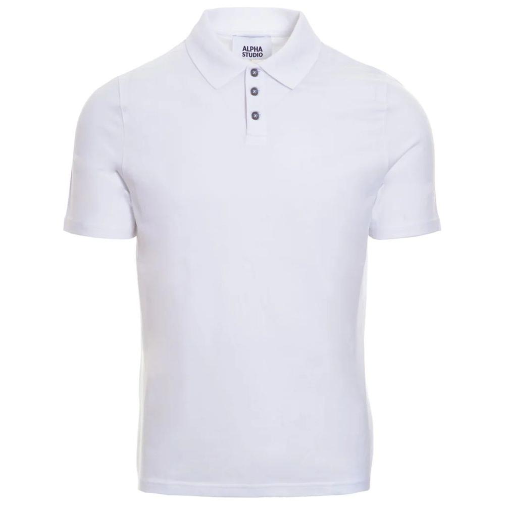 Alpha Studio white cotton polo shirt with short sleeves and three-button collar, perfect for casual or smart-casual wear.