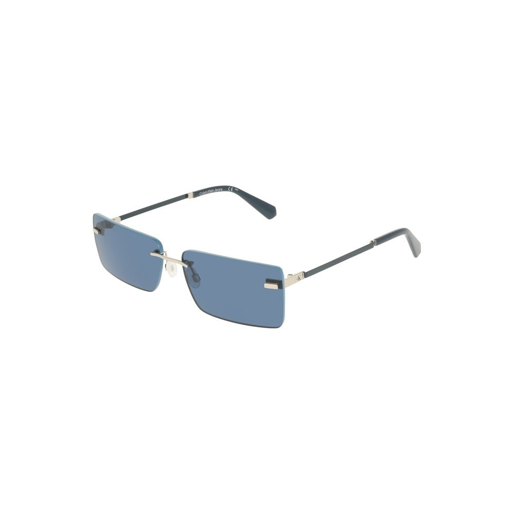 Calvin Klein blue metal women sunglasses with sleek rectangular frames and blue lenses, embodying modern style and elegance.
