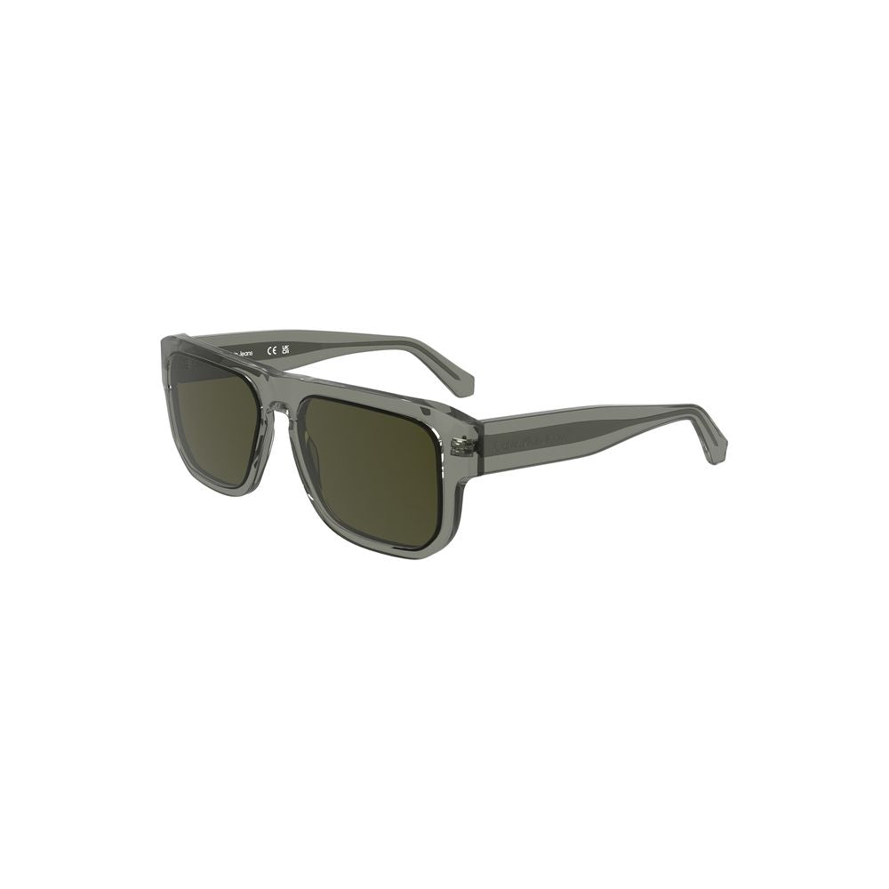 Calvin Klein brown acetate men's sunglasses with smoke-tinted square lenses, 55mm width, and sleek contemporary design.