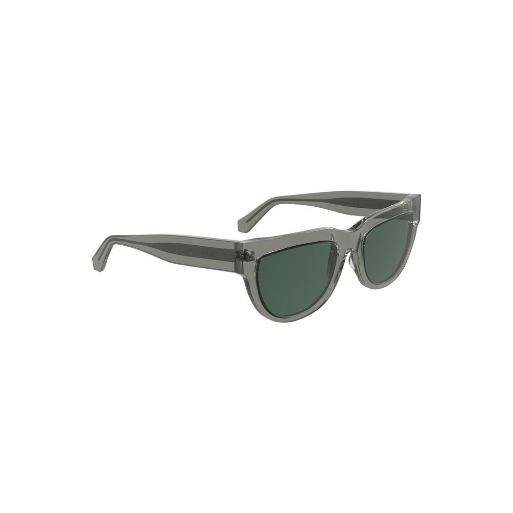 Gray acetate sunglasses with dark lenses and sleek design.