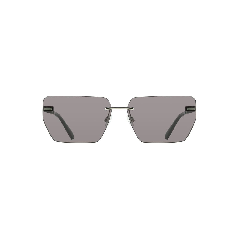 Calvin Klein gray metal sunglasses with modern square frames, front view.