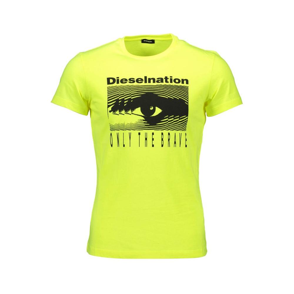 Diesel Yellow Cotton Men's T-Shirt with Bold Print and Logo