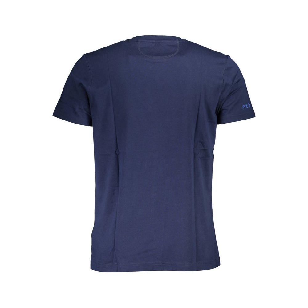 La Martina Blue Cotton Men's T-Shirt, short sleeve, regular fit, with embroidery, showcasing quality and luxury.