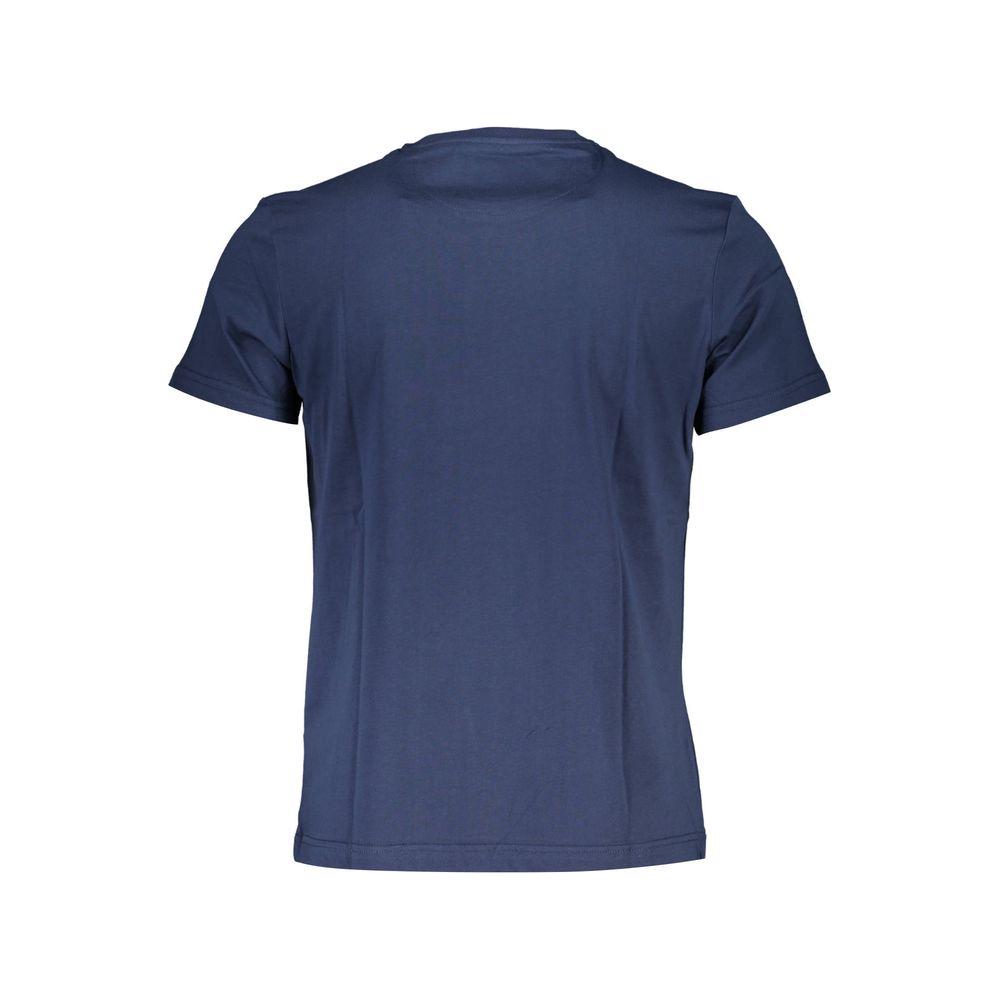 Back view of La Martina blue cotton men's T-shirt, short sleeve, crew neck, elegant design with modern charm.