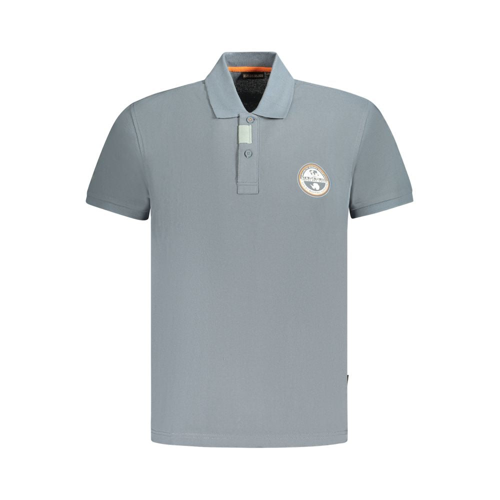 Napapijri gray cotton men's polo shirt with bold print and logo, short sleeves, relaxed fit, ideal for smart-casual style.