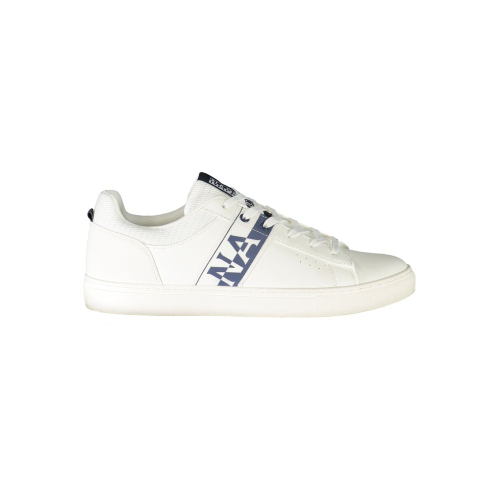 Napapijri white leather men's sneaker with logo, contrasting details, and comfortable design. Perfect for standout style and comfort.
