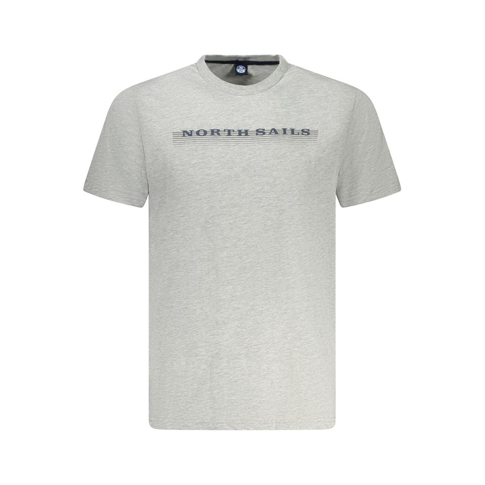 North Sails gray cotton men's T-shirt with crew neck and logo print, stylish casual wear for comfort and elegance.