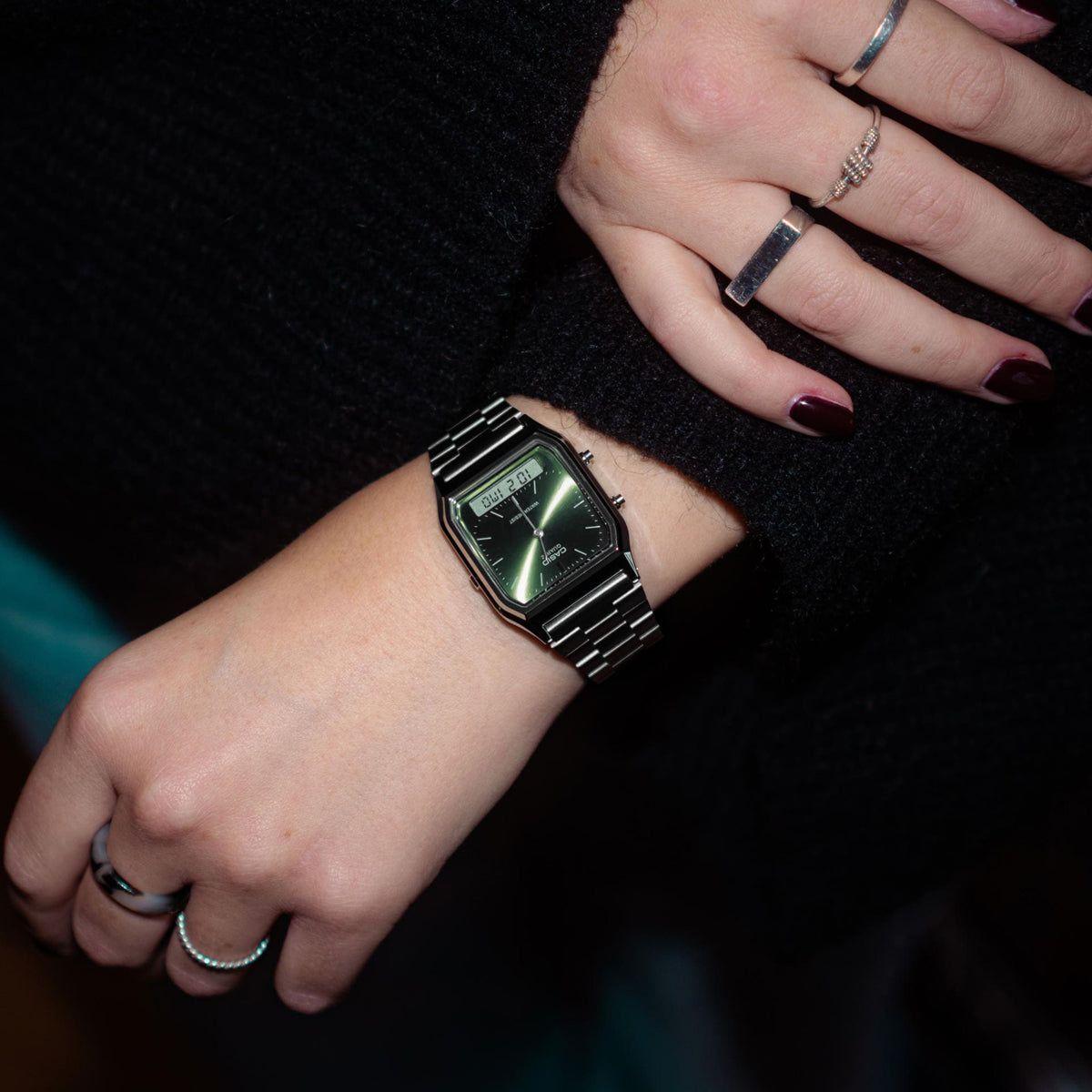 CASIO VINTAGE Mod. EDGY COLLECTION SUNRAY DIAL - GREEN MOSS WATCHES CASIO COLLECTION & VINTAGE Black