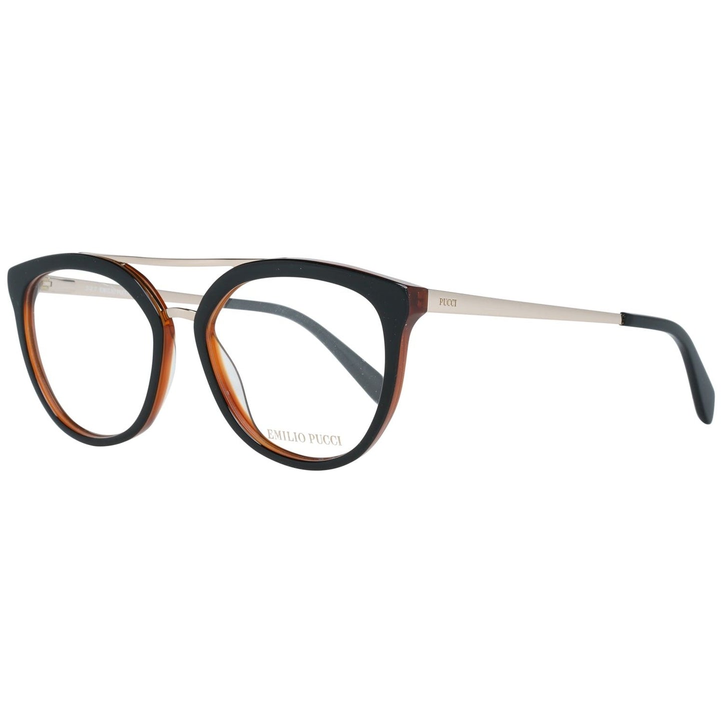 Emilio Pucci EP5072 52005 eyeglasses for ladies with stylish black and gold frame design.