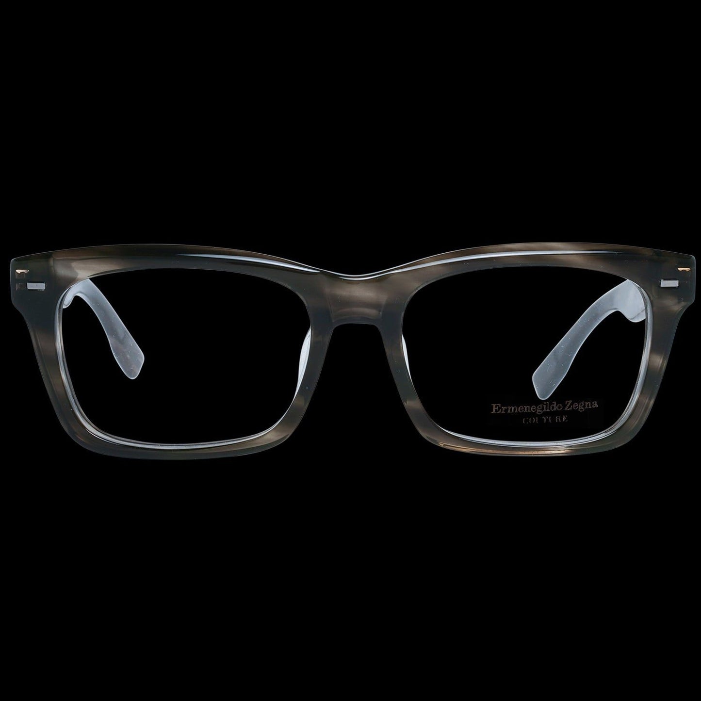 Ermenegildo Zegna ZC5006-F 02056 men's eyeglasses in black framed style, front view against black background