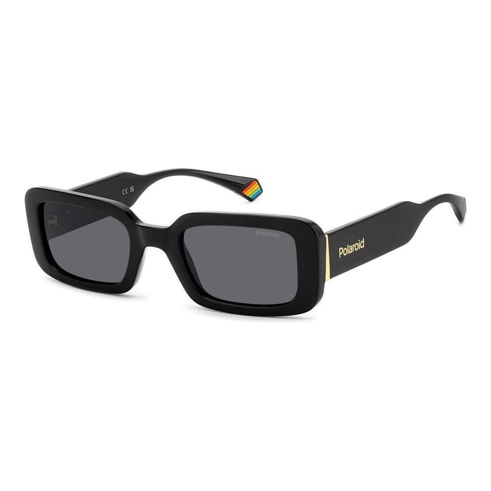 Polaroid PLD 6208_S_X sunglasses for women, black polycarbonate frame with rectangular lenses, ideal for fashion and UV protection.