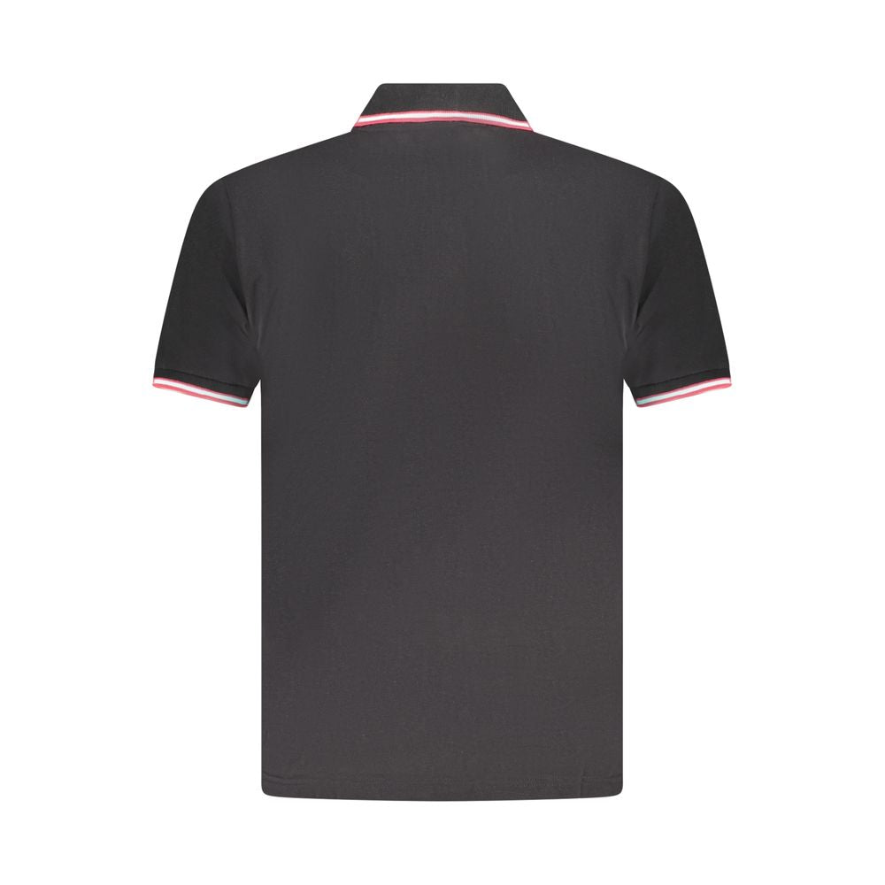 Back view of U.S. Grand Polo black cotton men's polo shirt with contrasting details and iconic logo. Short sleeve, elegant design.