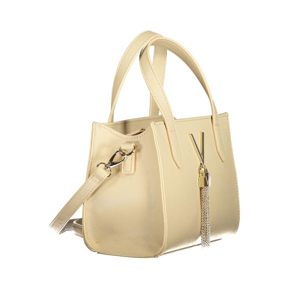 Valentino Bags beige polyethylene women's handbag with adjustable strap and two handles, featuring chic design and logo.