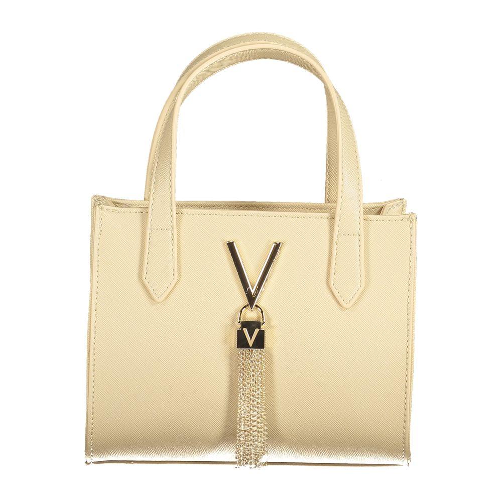 Valentino Bags beige handbag with logo and tassel, featuring two handles and removable strap for versatile styling.