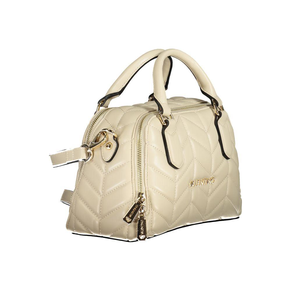 Valentino Bags beige polyethylene women's handbag with dual compartments and contrasting details.