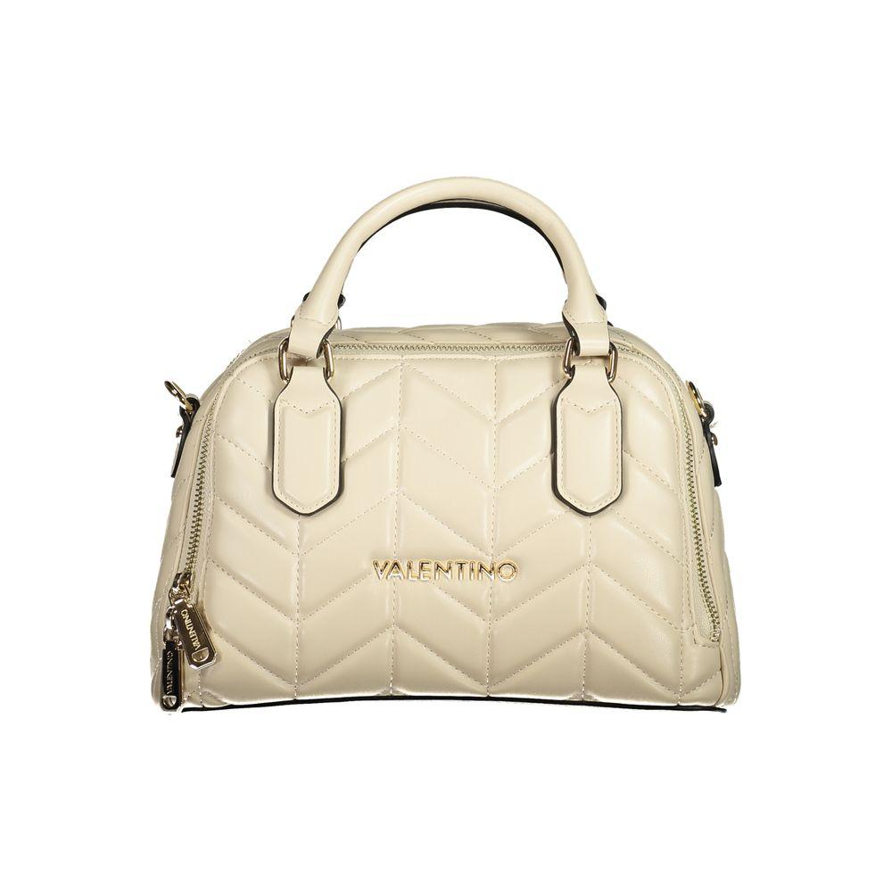 Valentino Bags beige polyethylene women handbag with dual-compartment design and iconic logo, crafted from recycled materials.