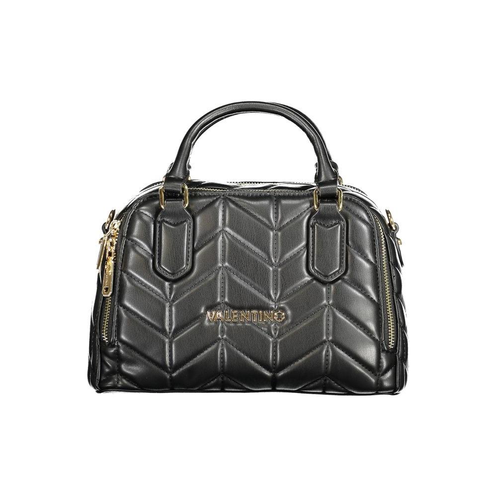 Black Valentino Bags polyethylene handbag with dual handles and gold zippers, showcasing luxury and practicality for women.