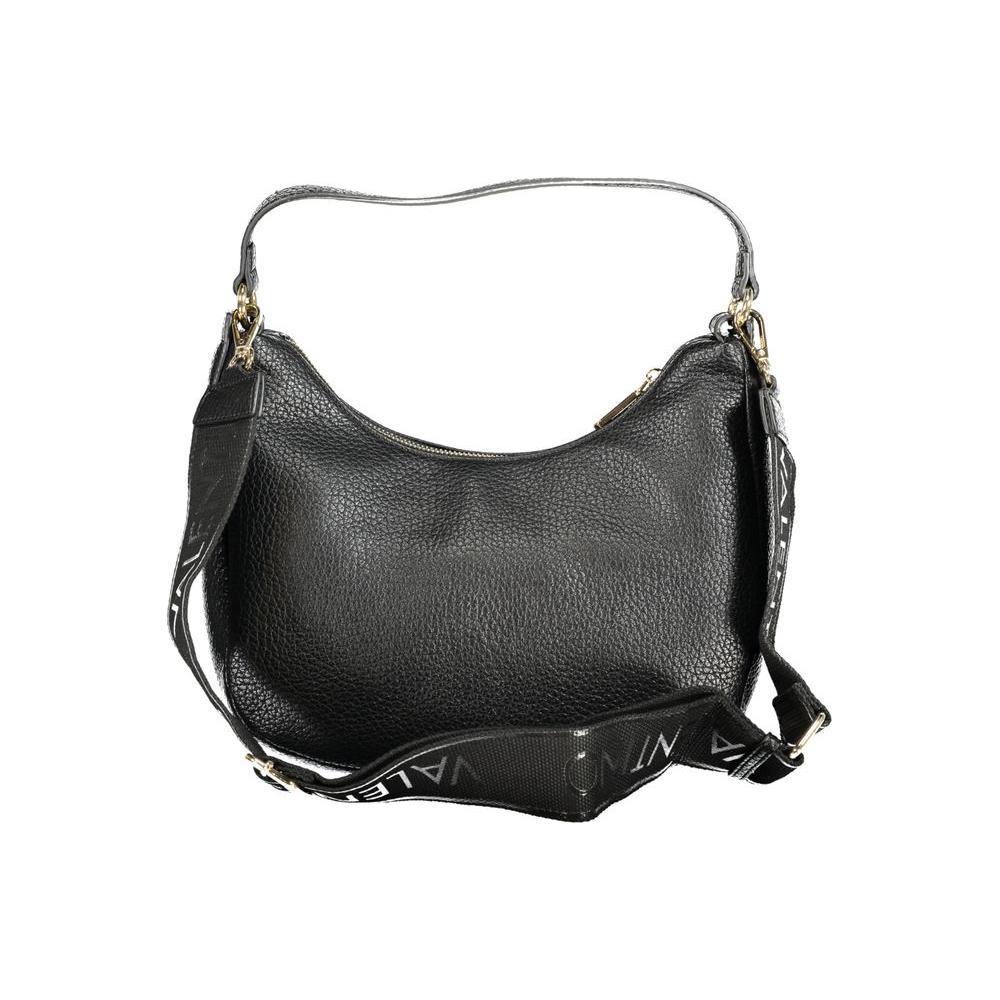 Valentino Bags black polyethylene handbag with adjustable strap and zip closure, featuring chic design and internal pockets.