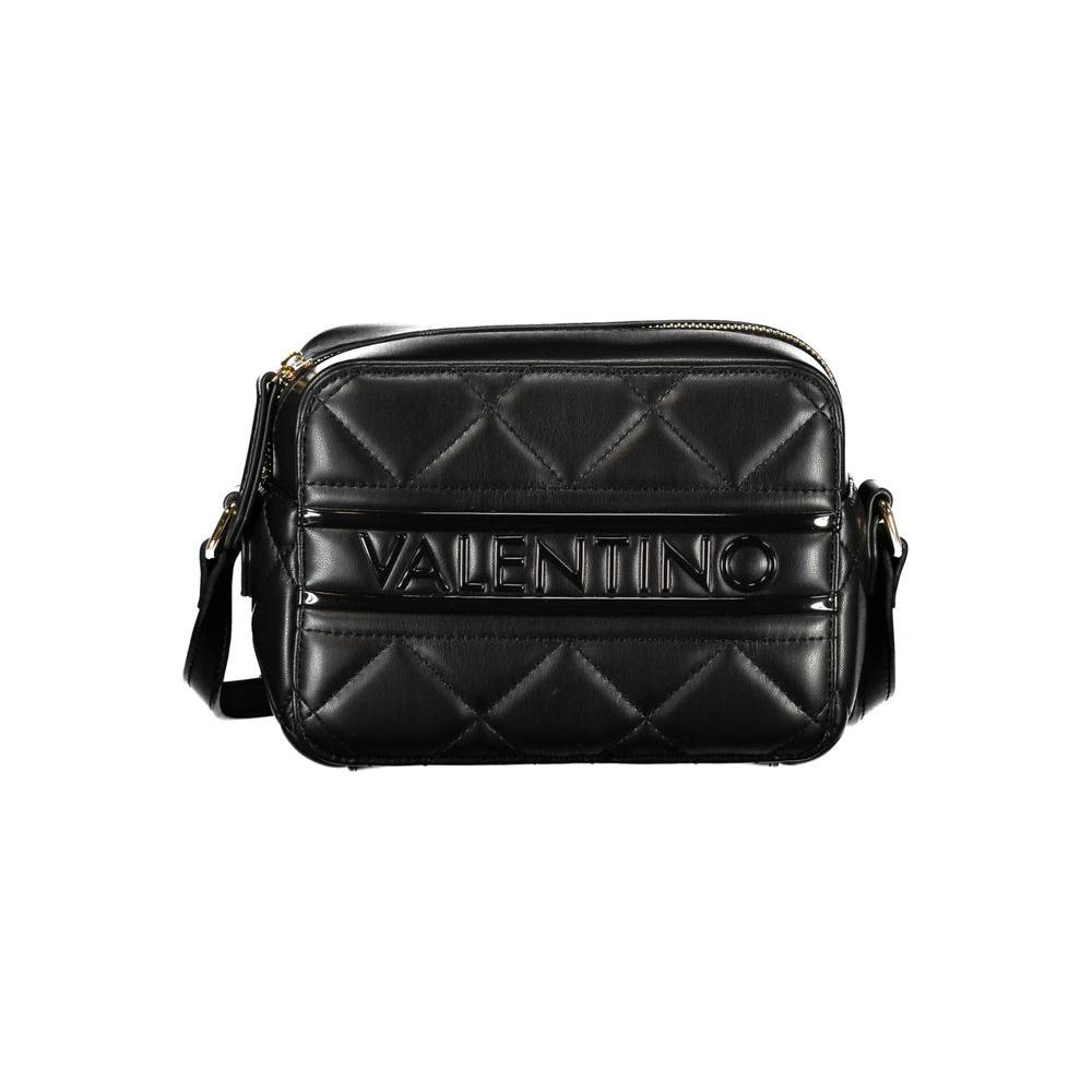 Valentino Bags black polyethylene women's handbag with adjustable strap and zip closure, featuring embossed logo and quilted design.