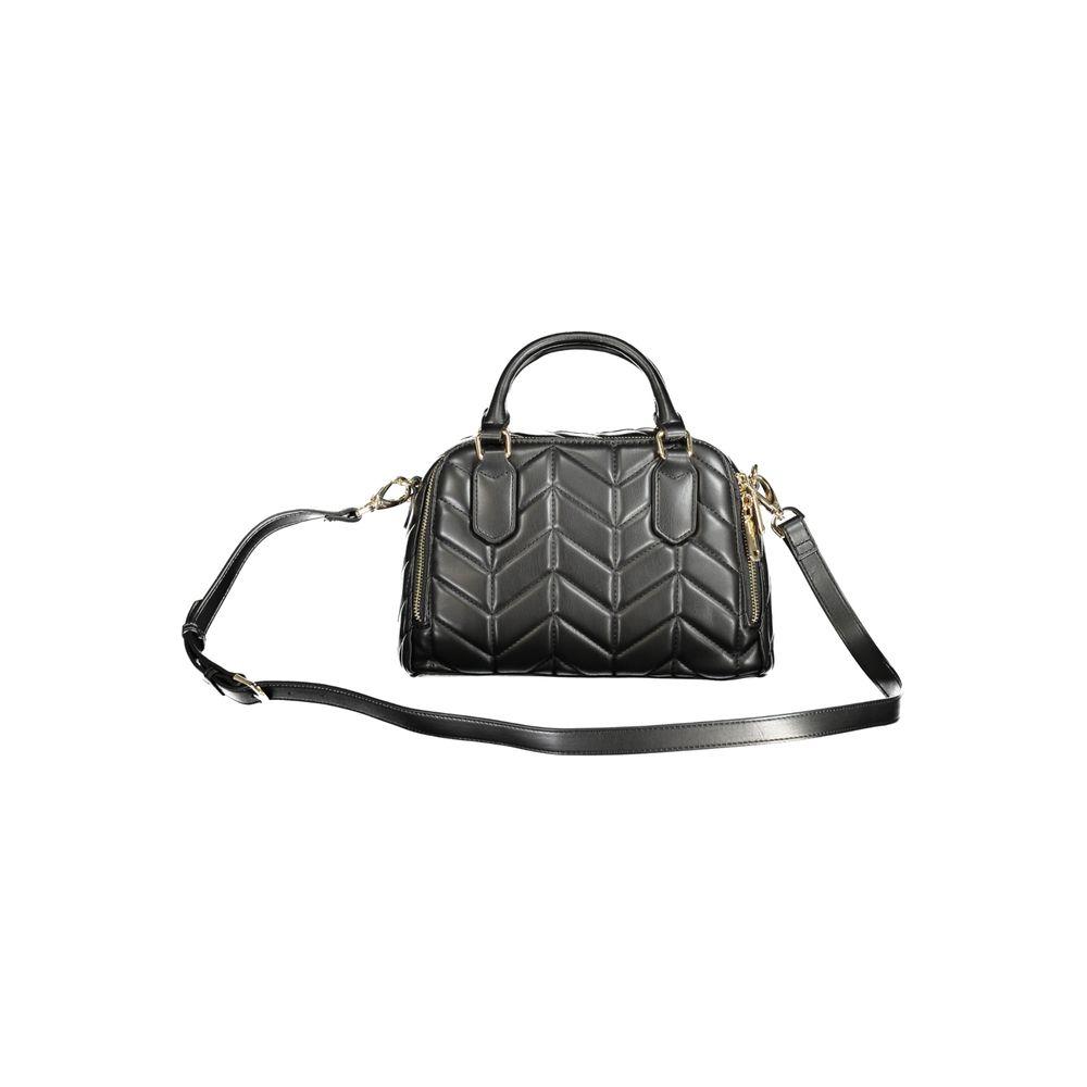 Valentino Bags black polyethylene handbag with dual handles and detachable strap, featuring modern design and practical compartments.