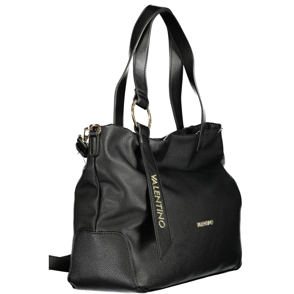 Alt Tag: Valentino Bags black polyethylene women's handbag with shoulder handles and adjustable strap.