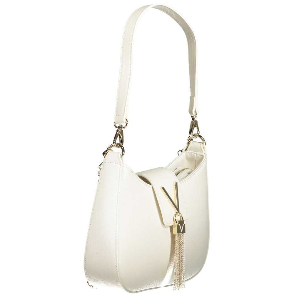 Valentino Bags white polyethylene women handbag with removable shoulder and chain strap displaying chic elegance and iconic logo.