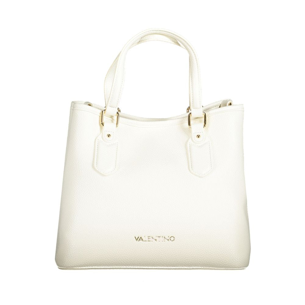 Valentino Bags white polyethylene women handbag with two handles and adjustable strap, featuring elegant design and spacious interior.