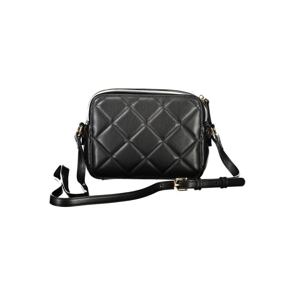 Valentino Bags black polyethylene handbag with quilted design and adjustable strap for women.