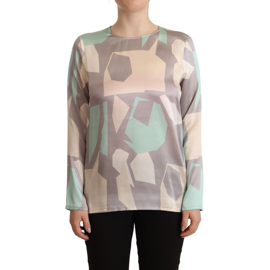Fabiana Filippi Multicolor Silk Long Sleeves Round Neck Top Blouse