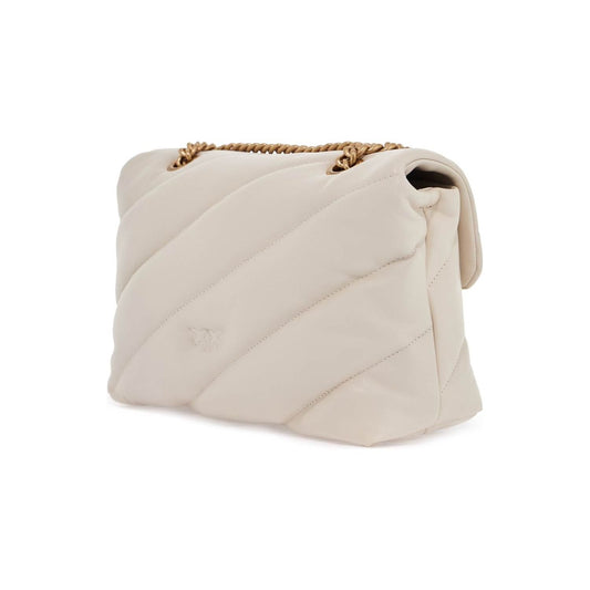 Pinko white silk leather shoulder bag with golden chain Handbag Pinko Light Gray