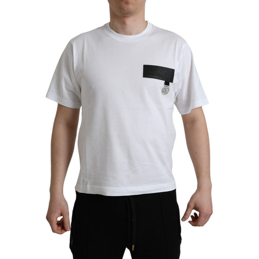 Dolce & Gabbana White Logo Patch Cotton Crew Neck T-shirt1728,67345645728,Clothing,Dolce & Gabbana,IT44 | XS,Material: 100% Cotton,Men,Preowned / Defect,T-Shirts - Clothing,T-Shirts - T-Shirts - Clothing,White
