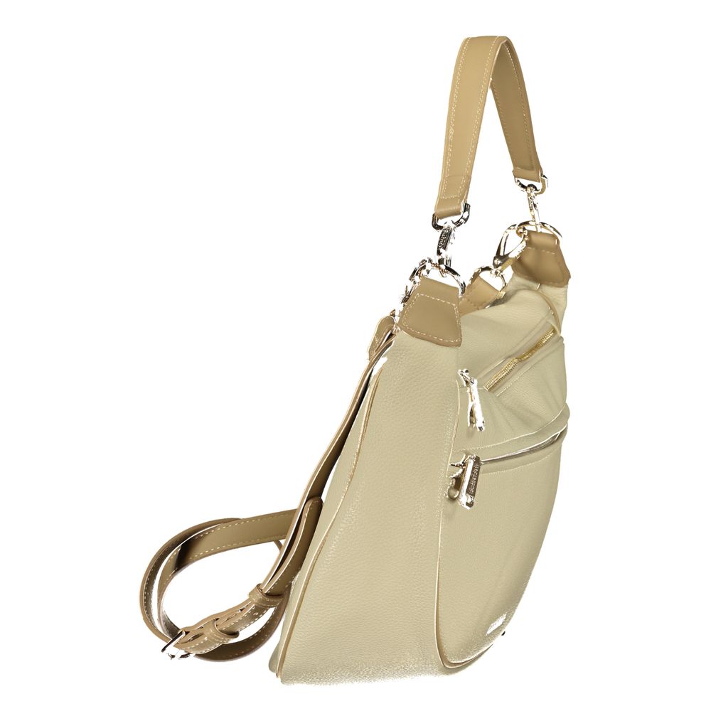 Mario Valentino Beige Polyurethane Women's Bag with Adjustable Shoulder Strap