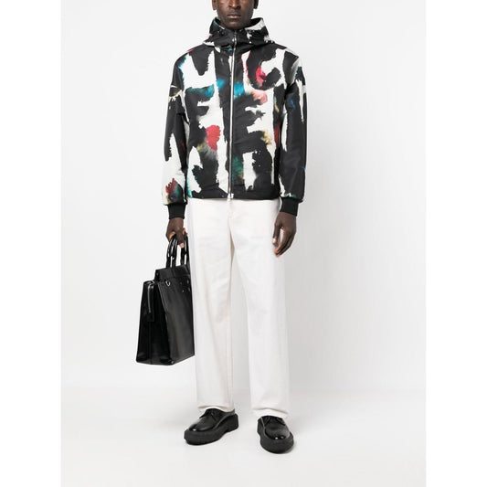 Alexander McQueen Graffiti-print Hooded Windbreaker Jackets Alexander Mcqueen White Smoke