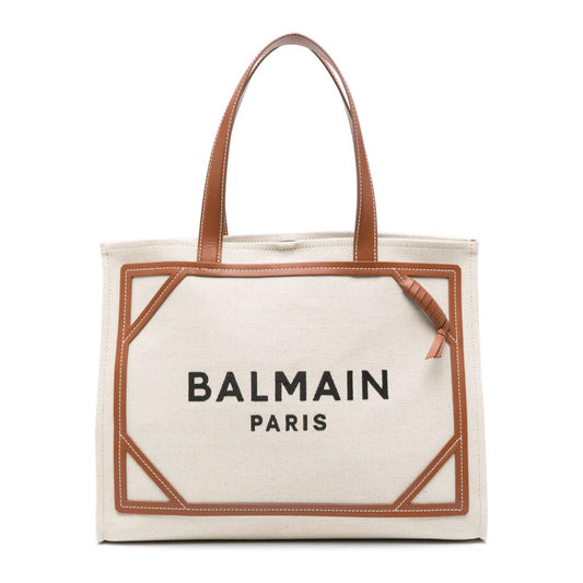Balmain B-Army 42 canvas tote bag with leather details Shopper Balmain Light Gray