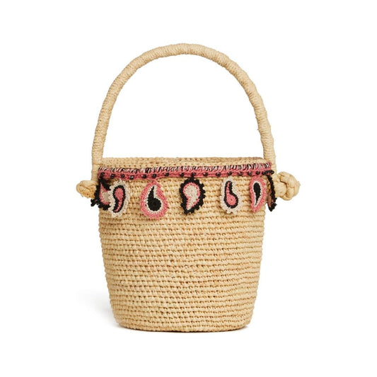 Alanui Paisley-Appliqué Raffia Basket Bag Women Beige Shoulder Alanui Tan
