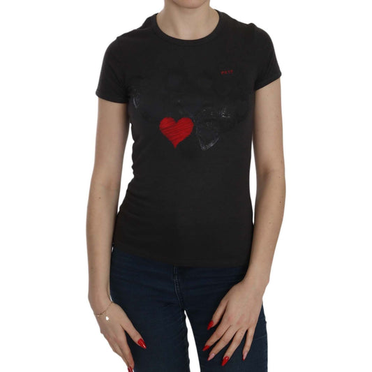 Exte Black Hearts Print Short Sleeve Casual Shirt Top 1728,67345645728,Black,Clothing,Exte,IT42|M,Material: 65% Polyester 35% Cotton,New with tags,T-Shirts - Clothing,T-Shirts - T-Shirts - Clothing,Tops & T-Shirts - Women - Clothing,Women,Women - Clothing