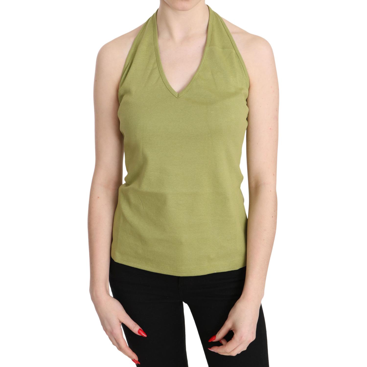 GF Ferre Green Halter Cotton Sleeveless Casual Tank Top Blouse