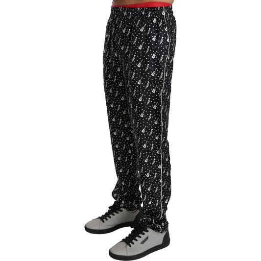 Dolce & Gabbana Elegant Black Musical Instrument Print Silk Pants Dolce & Gabbana Black