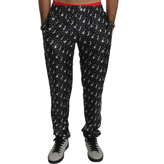 Dolce & Gabbana Elegant Black Musical Instrument Print Silk Pants Dolce & Gabbana Black