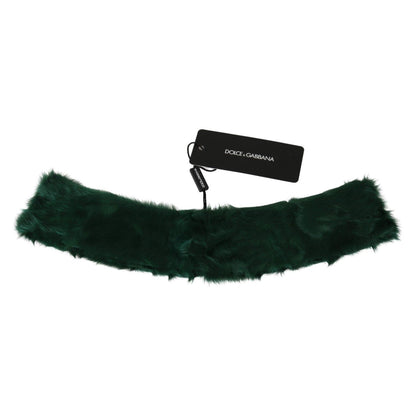 Dolce & Gabbana Green Fur Neck Collar Wrap Lambskin Scarf