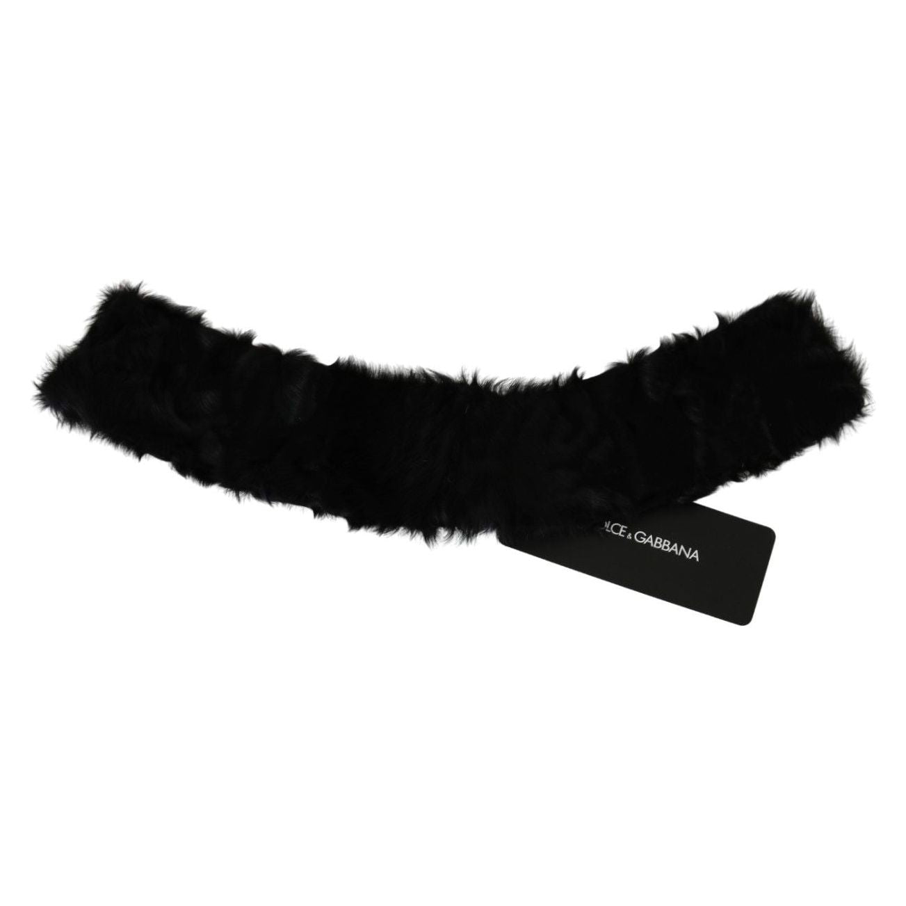 Dolce & Gabbana Black Fur Neck Collar Wrap Lambskin Scarf